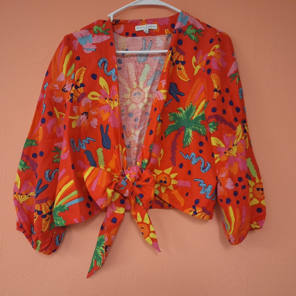 Vibrant Red Patterned Women's Blouse